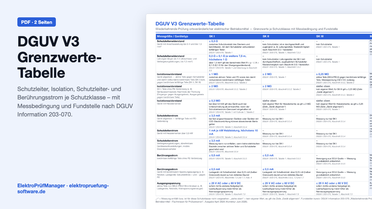 Vorschau: DGUV-V3-Grenzwerte-Tabelle (PDF)